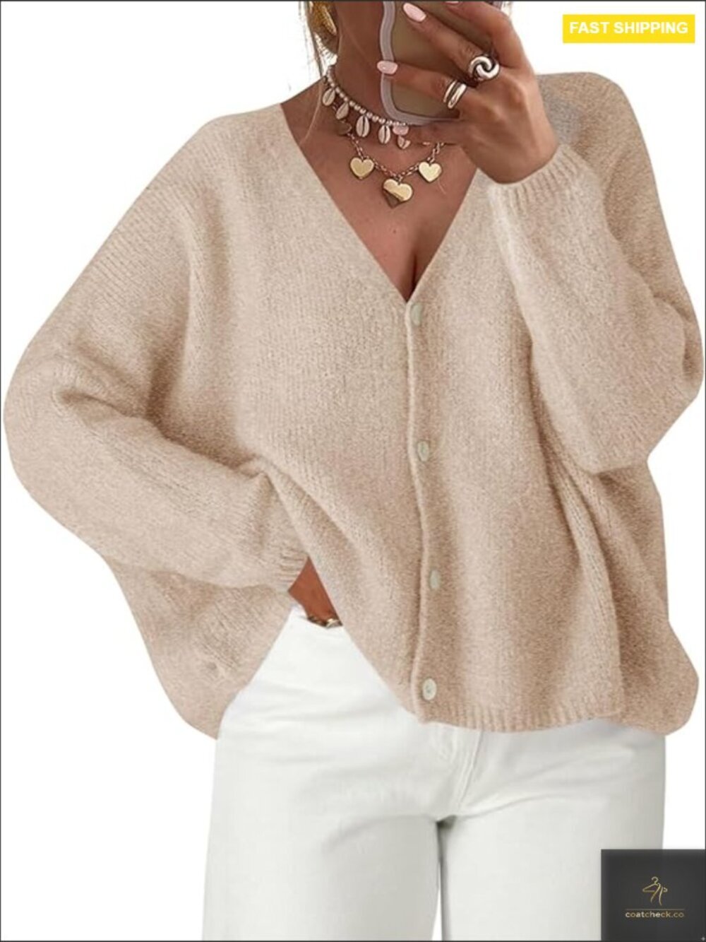 Oversized V-Neck Cardigan Sweater Open Front Button Down Long Sleeve Knit